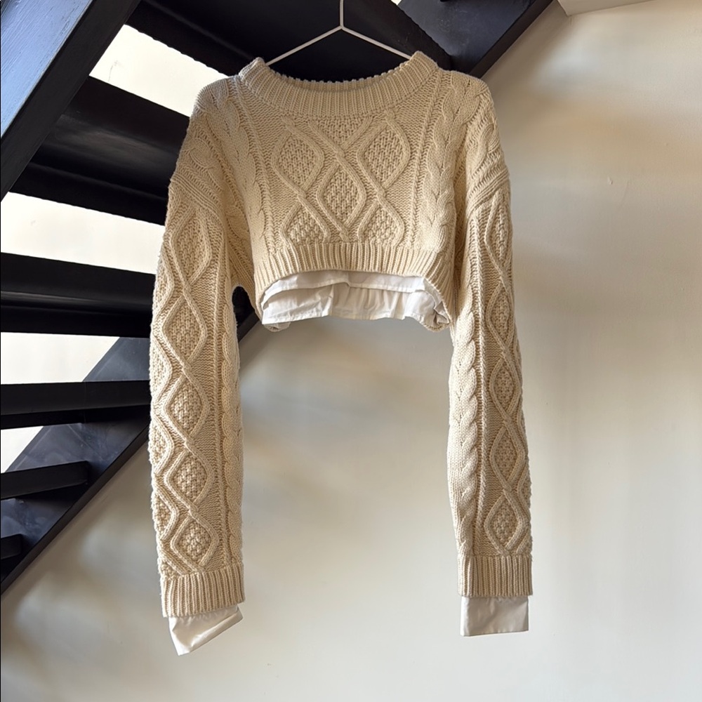 Cream Cable Knit Cropped Sweater